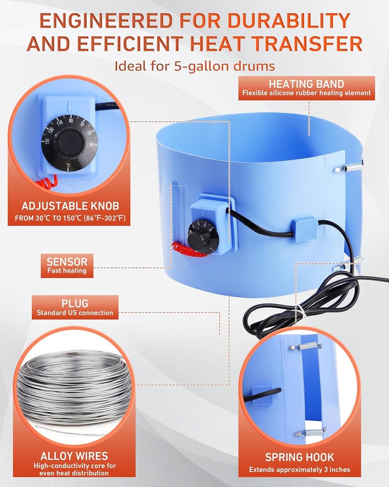 Fatio 5 Gallon Drum Heater, Insulated Band Heater for 5 Gal Barrel, Bucket Warmer with Temperature Controller, Silicone Rubber, BLUE - Image 4